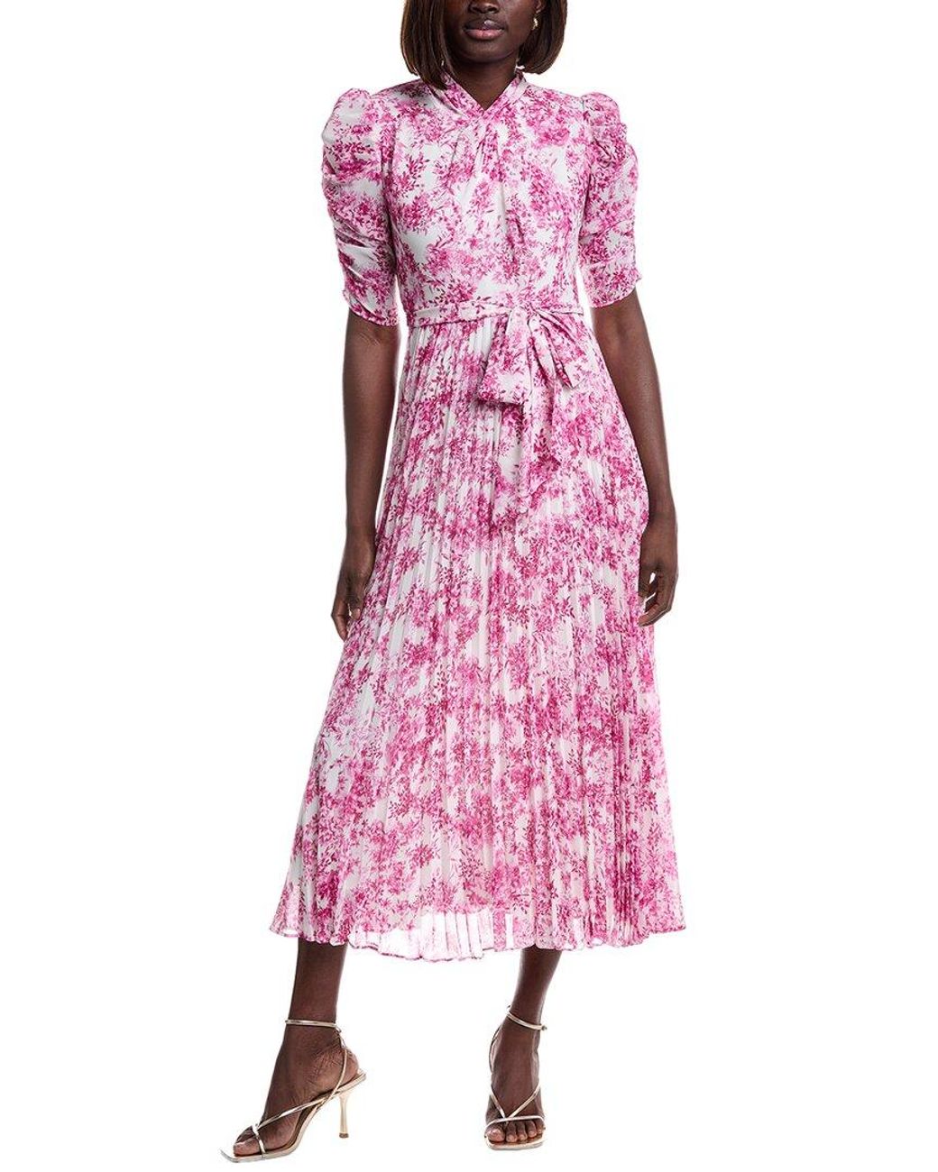 ML Monique Lhuillier Accordion Pleated Midi Dress in Pink Lyst UK - Main Image