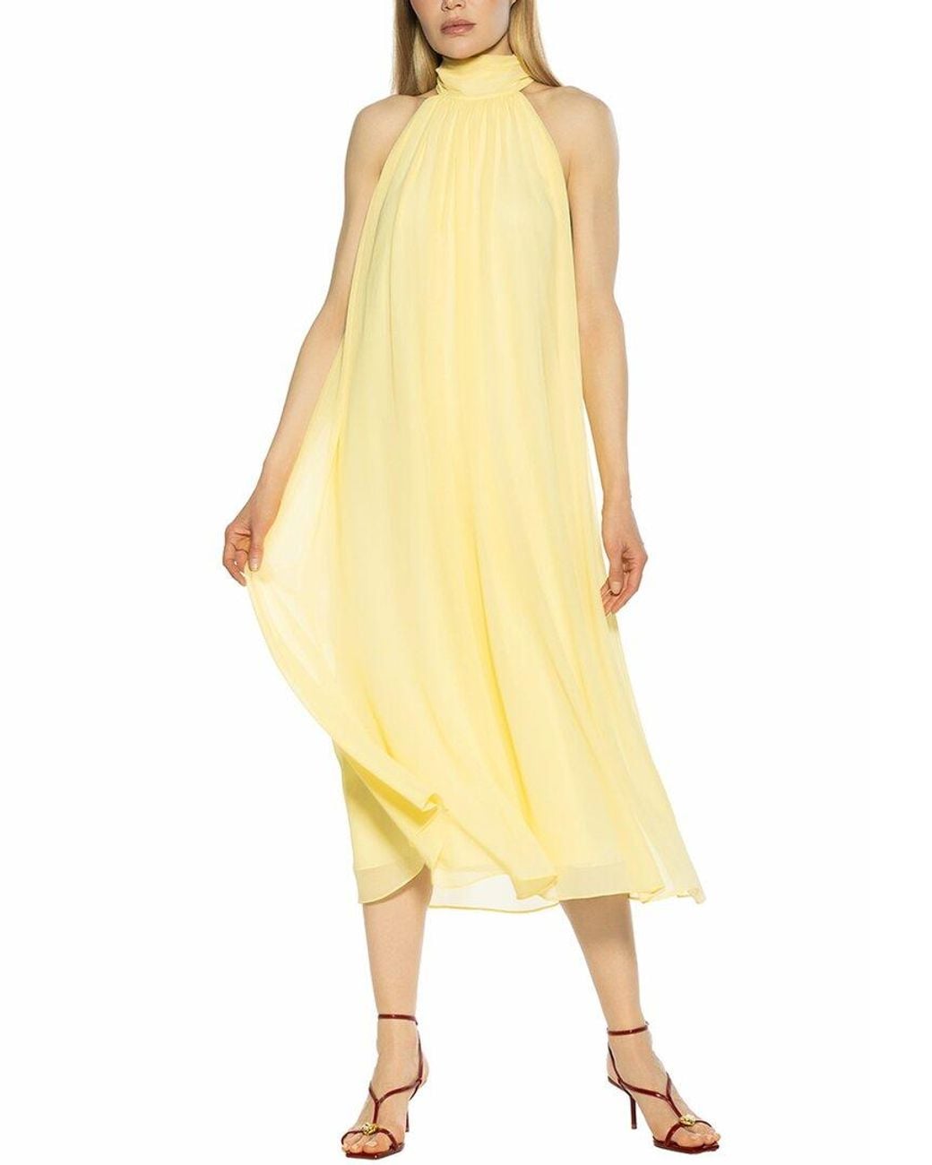 Alexia Admor Yellow Suri Mock Neck Halter Midi Flowy Dress