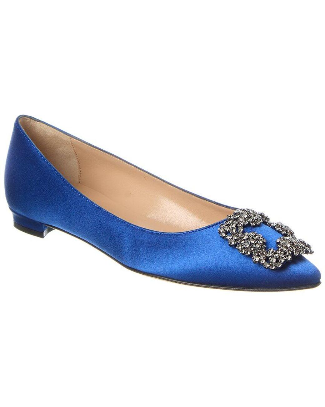 Manolo Blahnik Blue Hangisi Satin Flat