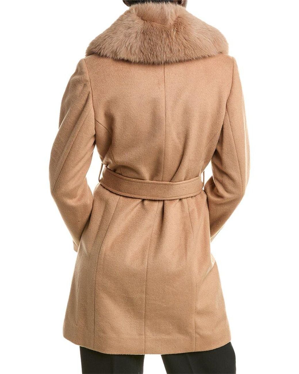 Sofiacashmere Natural Wool-Blend Fur Collar Wrap Coat