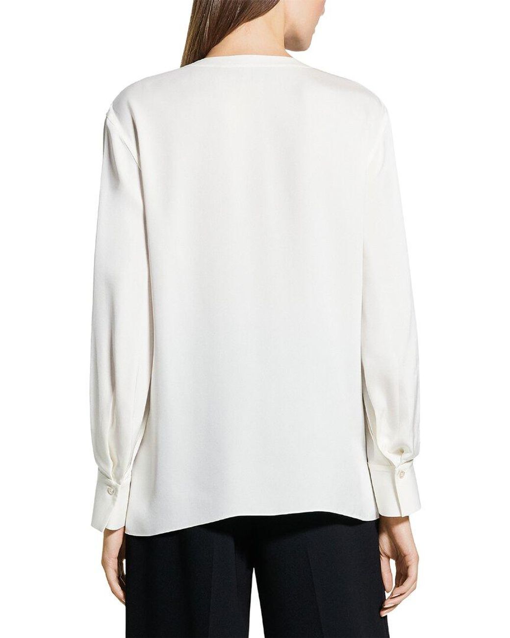 Theory White Volume Sleeve Silk Blouse