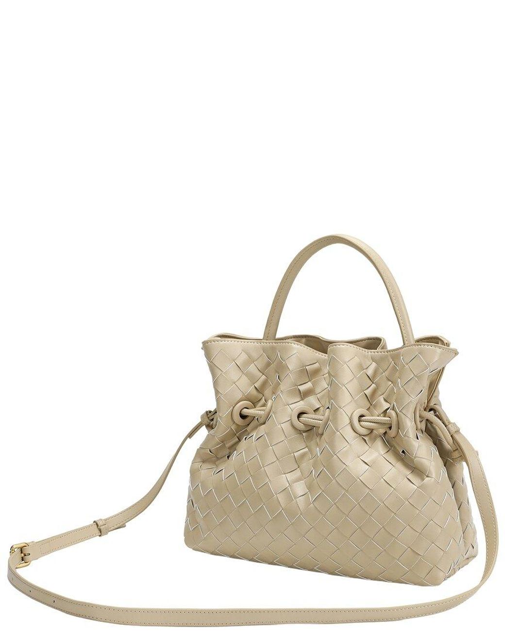Tiffany & Fred Paris Metallic Hand-Woven Leather Drawstring Satchel