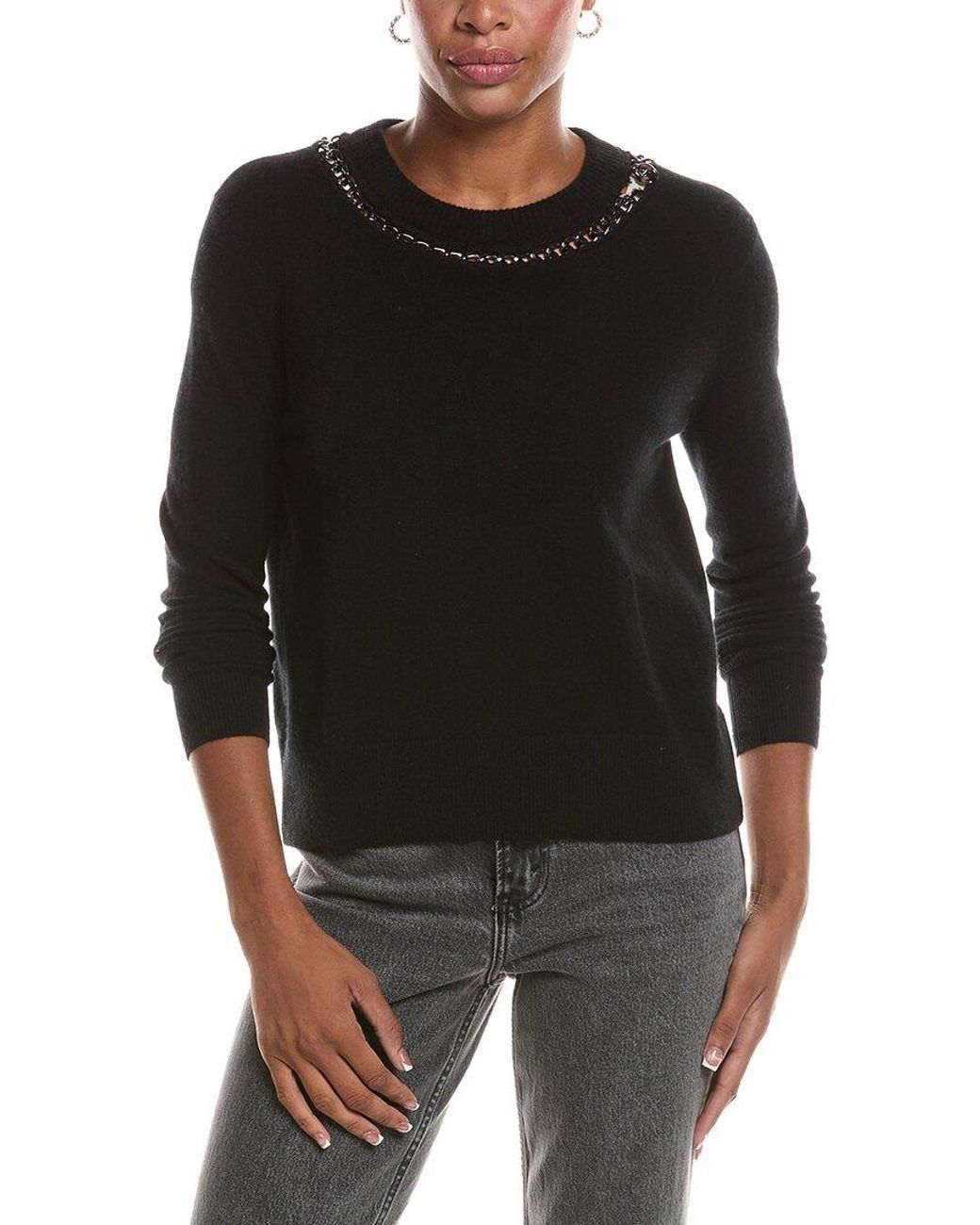 Autumn Cashmere Black Chain Crewneck 100% Cashmere Sweater