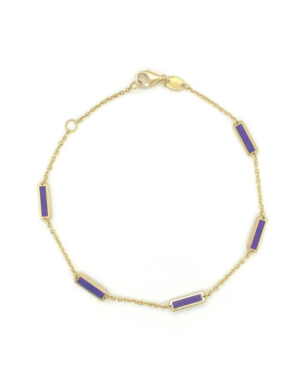 Italian Gold Metallic 14K Amethyst Station Bar Bracelet