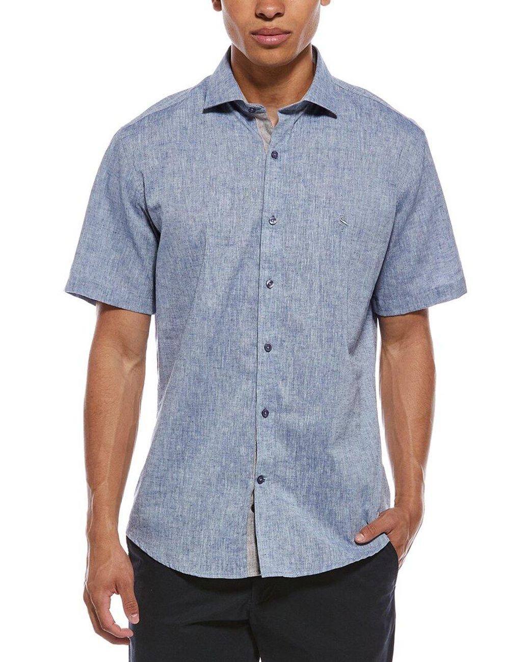 Tailorbyrd Blue Yarn Dyed Melange Linen-Blend Shirt for men