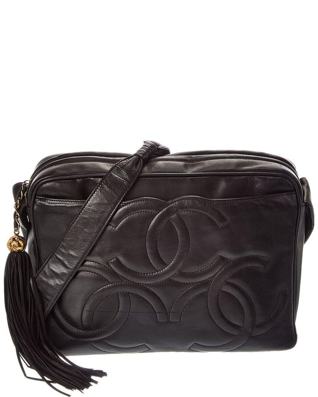 Chanel Black Leather Triple Coco Mark Shoulder Bag (Authentic Pre-Loved)