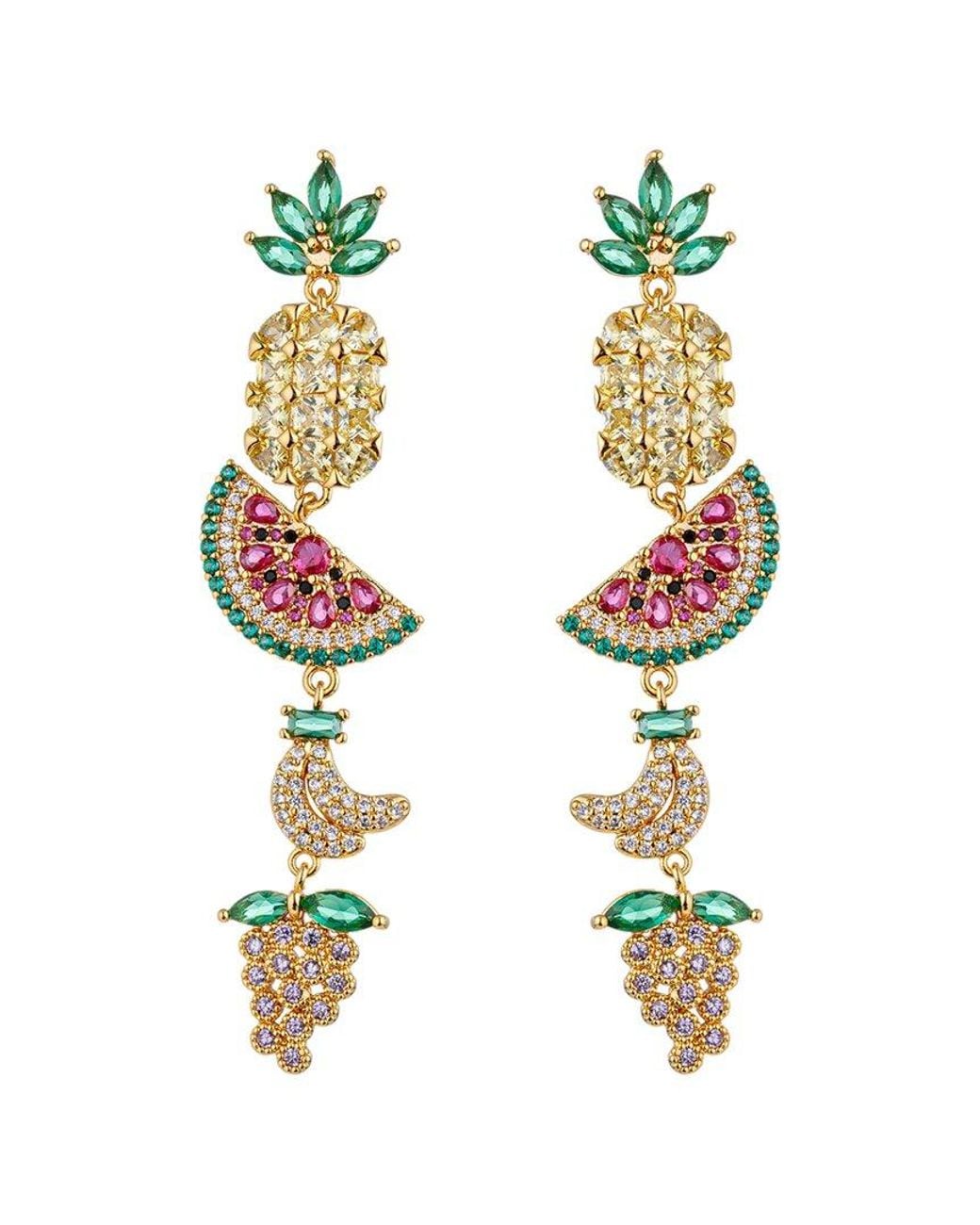 Eye Candy LA Metallic Cz Bali Tropical Fruit Drop Earrings