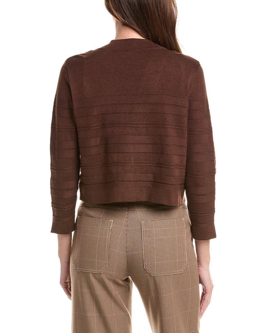 Jones New York Brown Cropped Striped Stitch Shrug