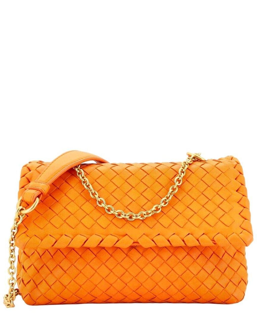 Bottega Veneta Orange Intrecciato Leather Olimpia Crossbody Baby (authentic Pre-loved)