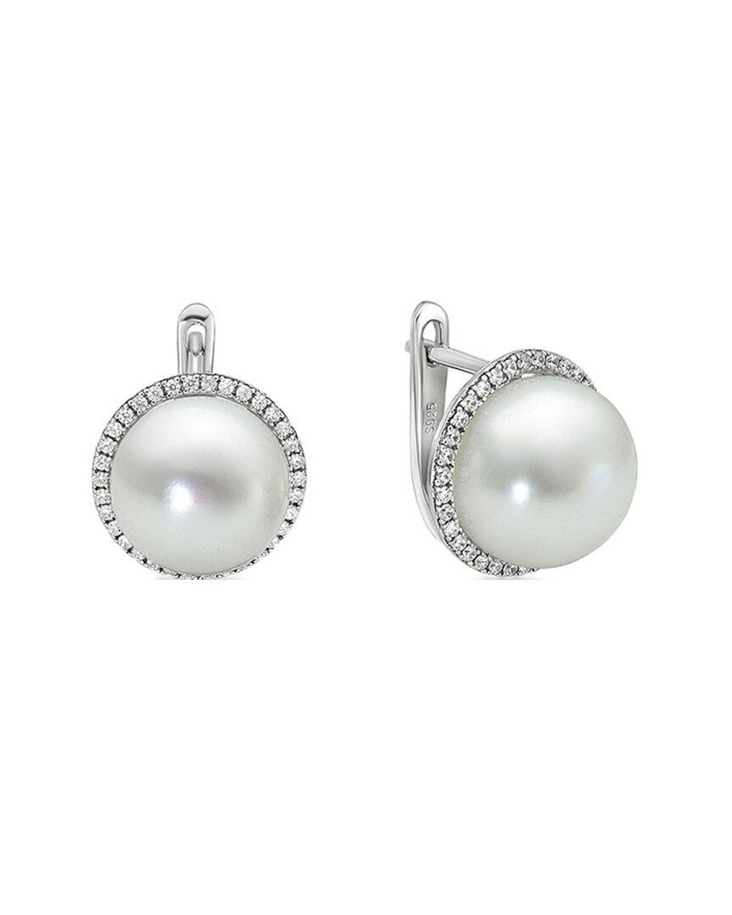 Belpearl Metallic Silver 11-10mm Freshwater Pearl Cz Earrings