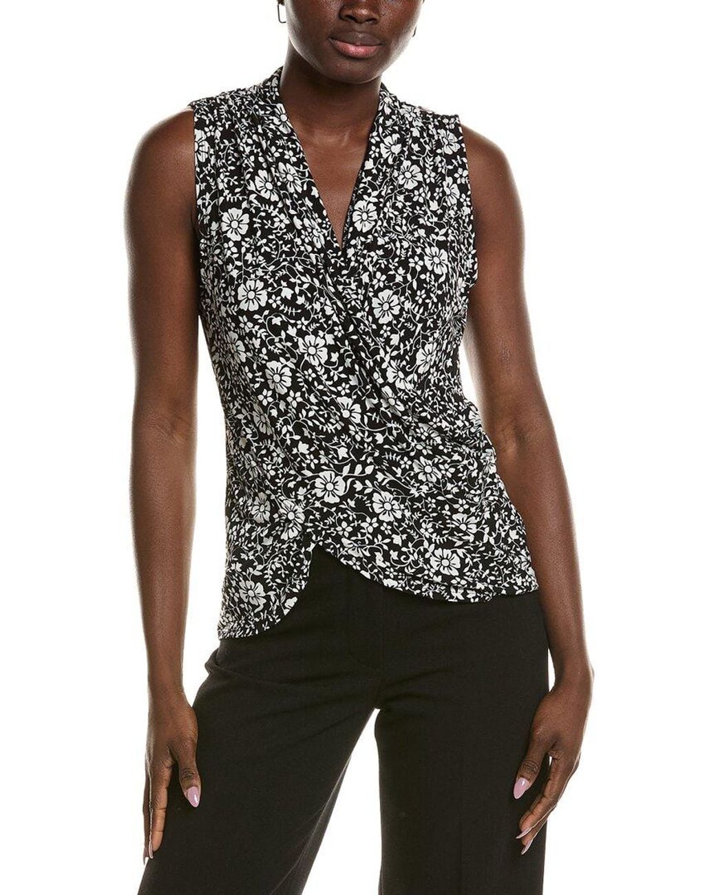 Vince Camuto Black Front Cross Over Wrap Tank Top