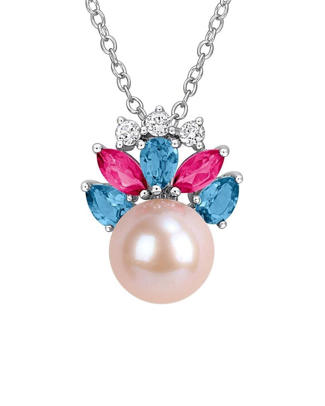Rina Limor Red 1.05 Ct. Tw. Gemstone & 8-8.5Mm Pearl Pendant