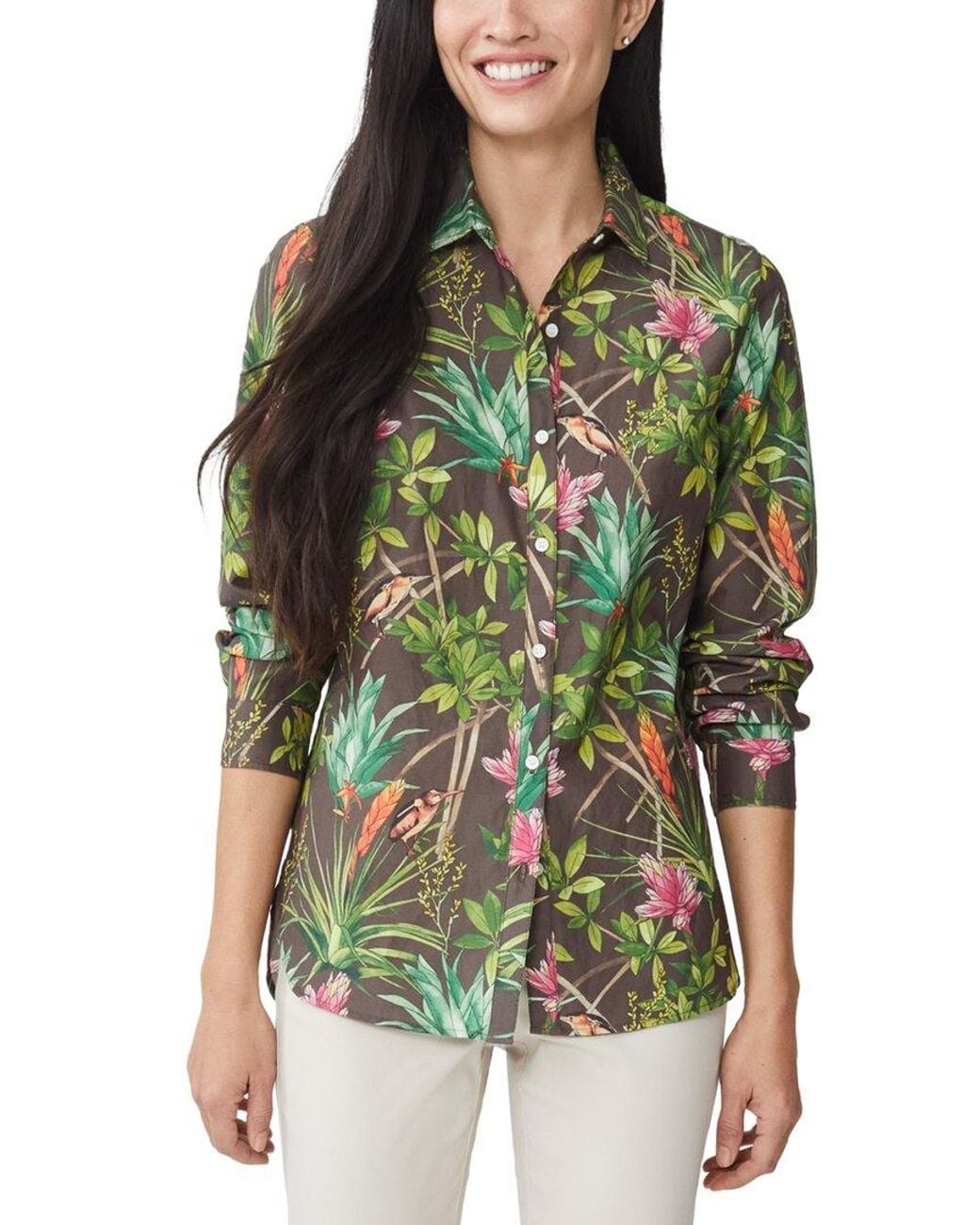 J.McLaughlin Green Britt Silk-Blend Blouse