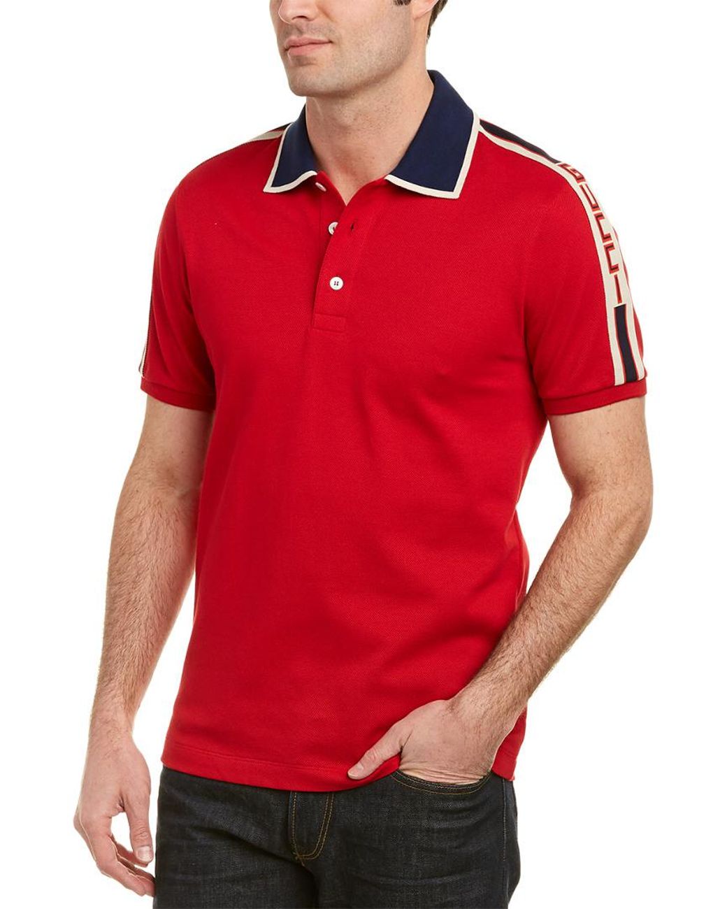 Gucci Stripe Cotton Polo Shirt in Red for Men | Lyst UK