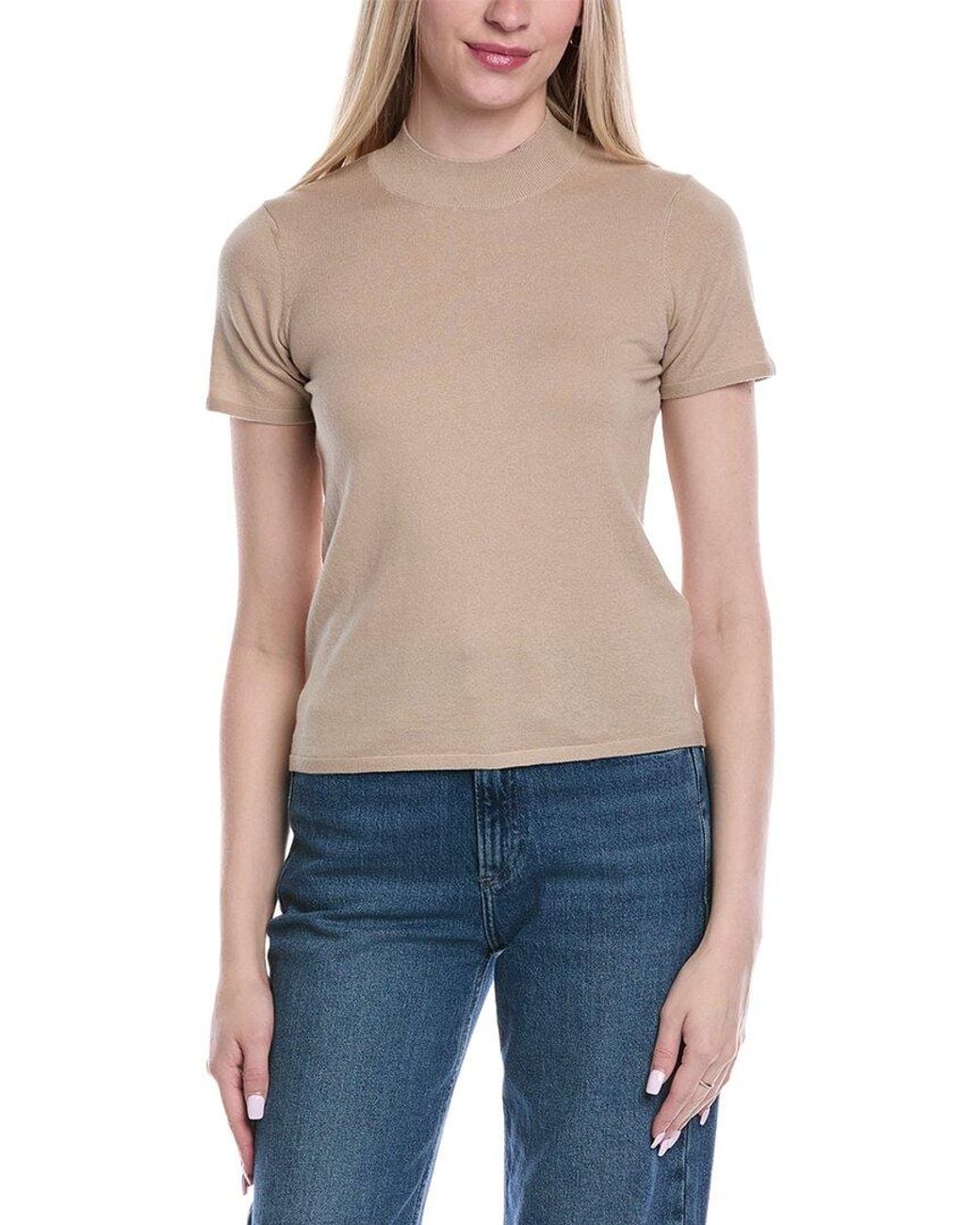 7 For All Mankind Blue Mock Neck Wool-Blend Sweater
