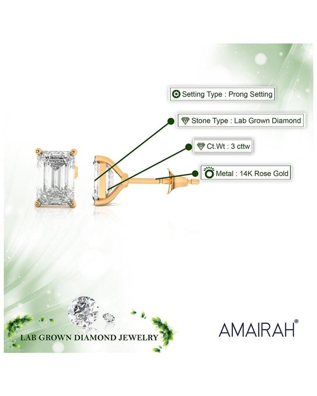 Amairah Metallic 14K 3.00 Ct. Tw. Lab-Grown Diamond Stud Earrings