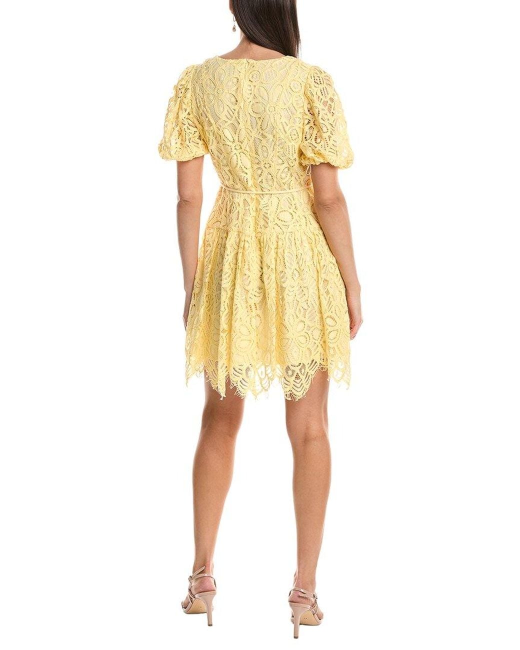 Anne Klein Yellow Puff Sleeve Guipure Lace Mini Dress