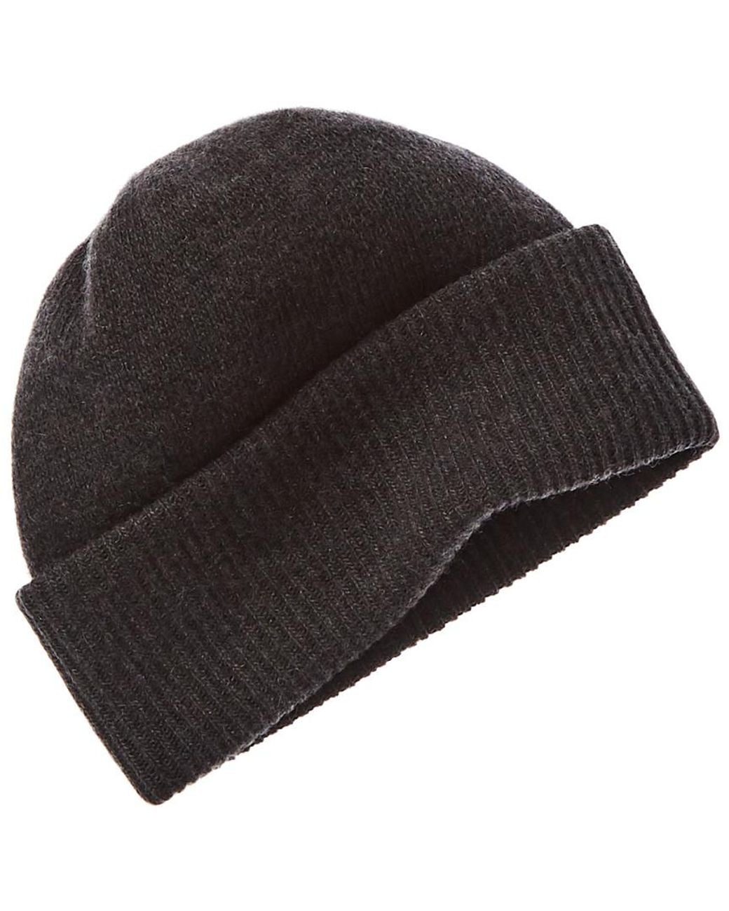 Portolano Black Folded Cuff 100% Cashmere Beanie for men