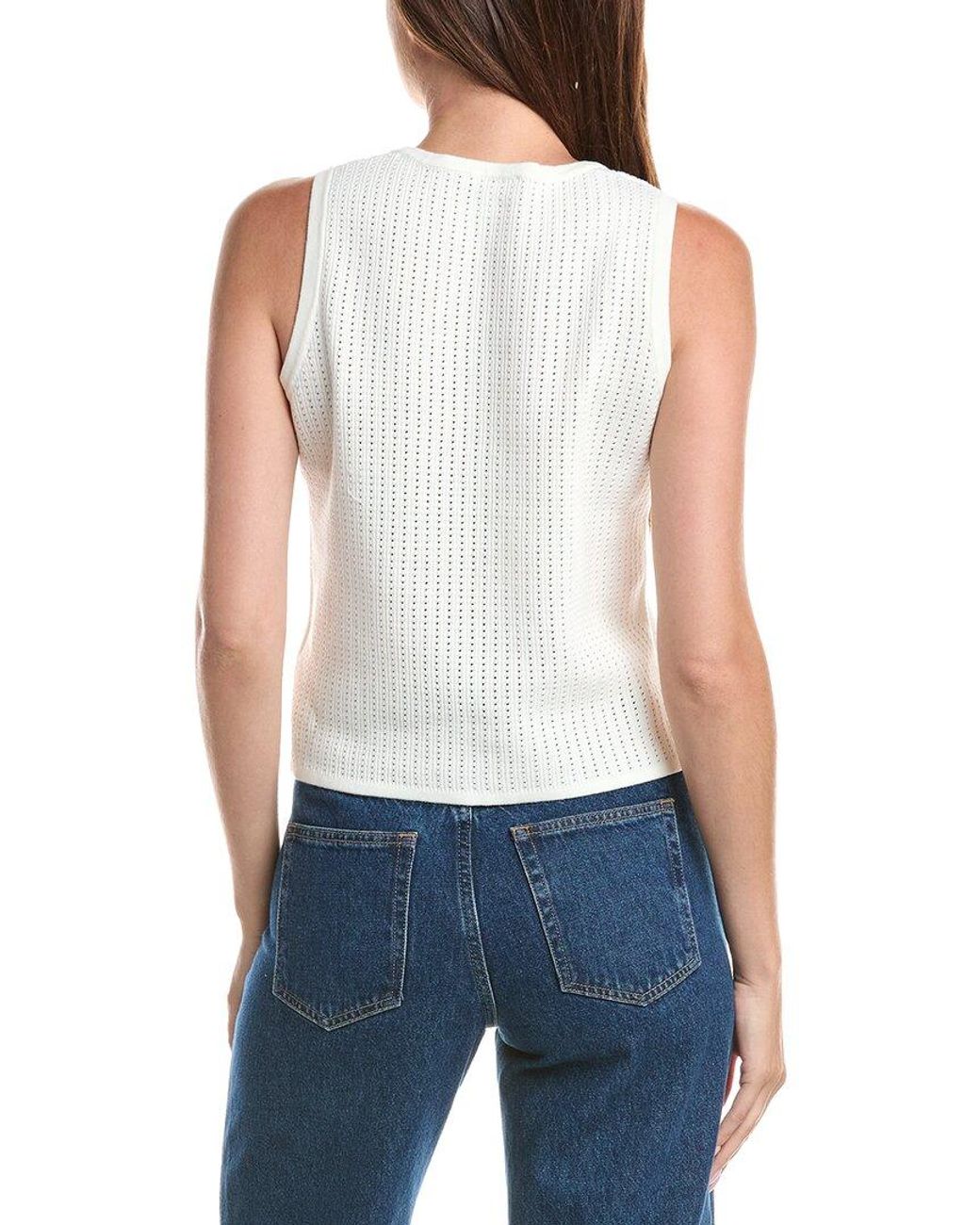 Cece White Pointelle Button Up Top