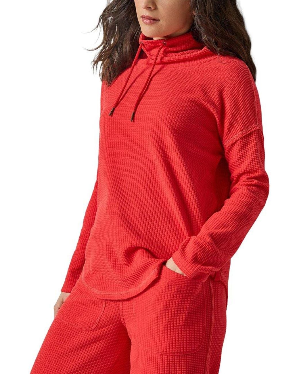 Lilla P Red Rounded Hem Mock Neck