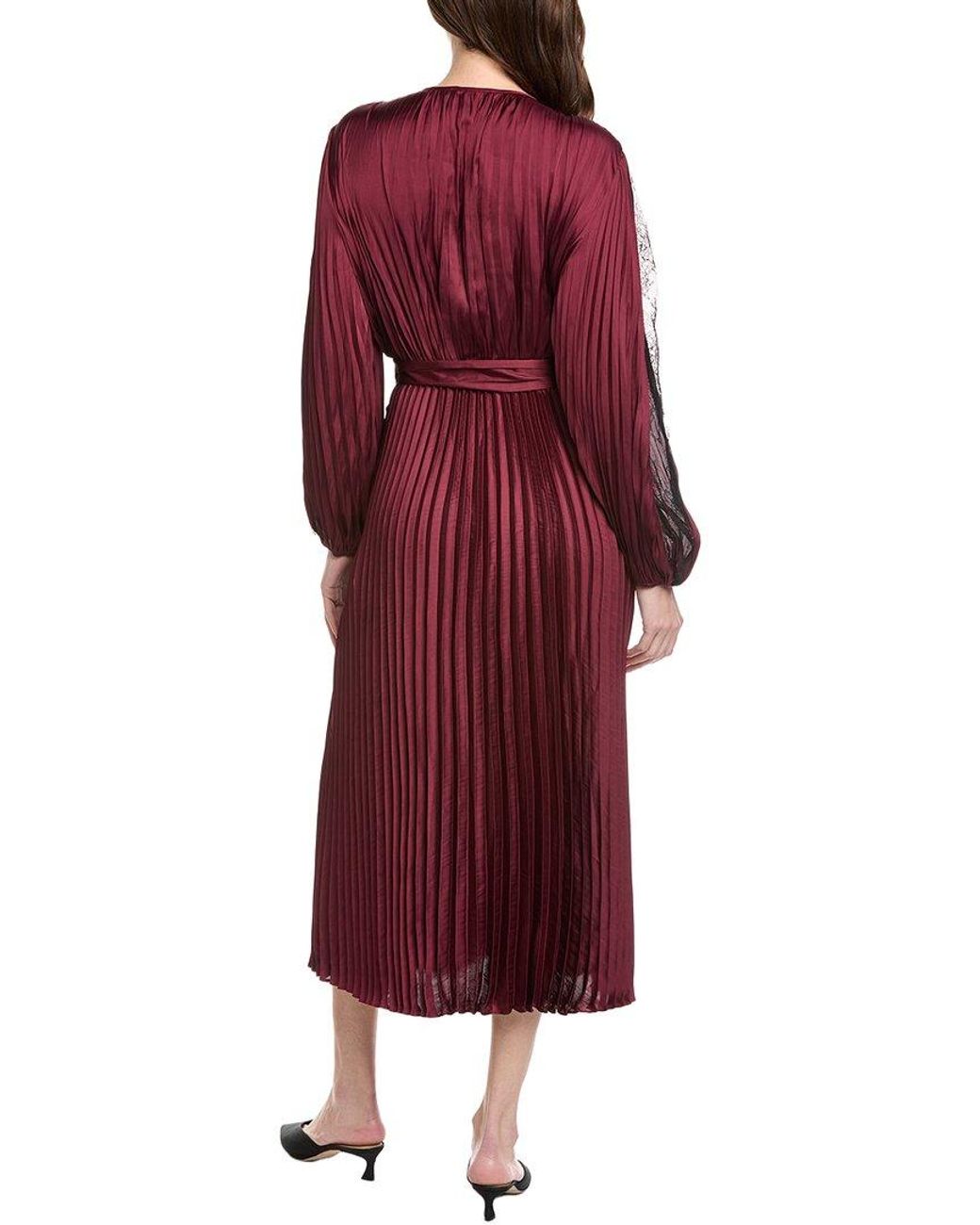 Joseph Ribkoff Red Pleated Faux-Wrap Dress