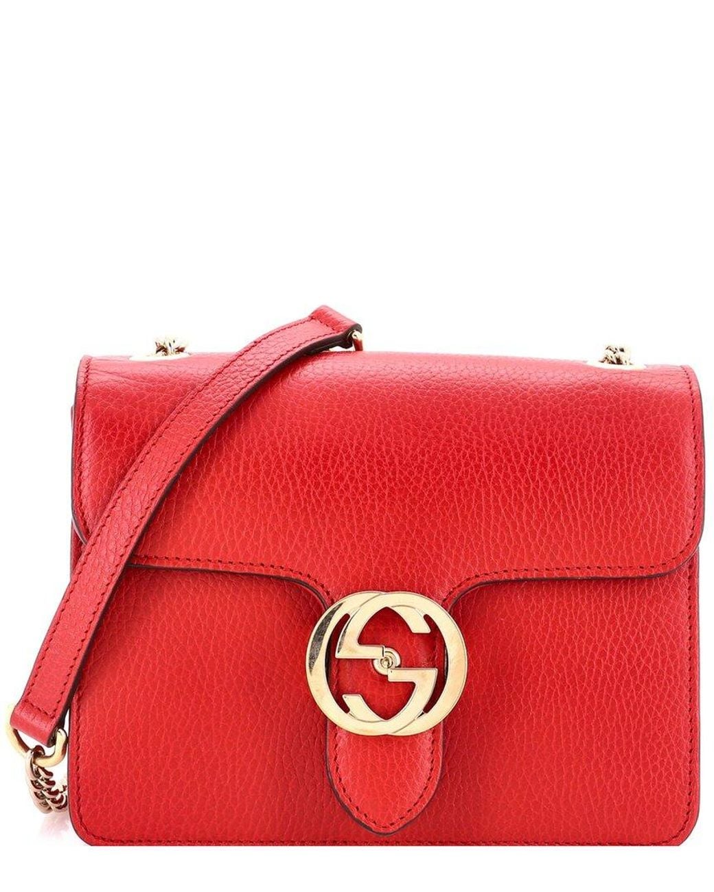Gucci Red Leather Interlocking Shoulder Bag Small (Authentic Pre-Loved)