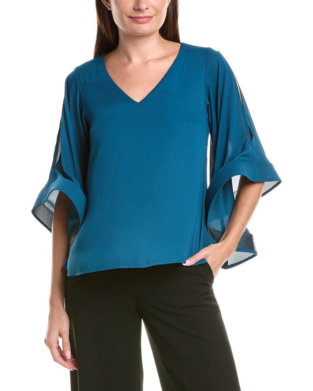Joseph Ribkoff Blue Flare Sleeve Top