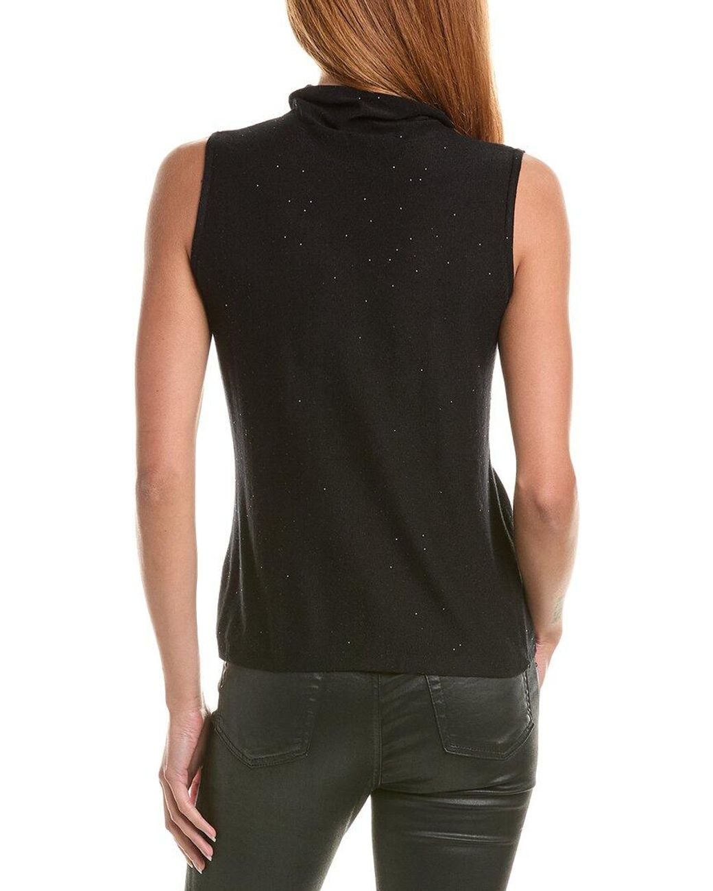 Forte Black Sequin Sleeveless Funnel Neck Cashmere-Blend Sweater