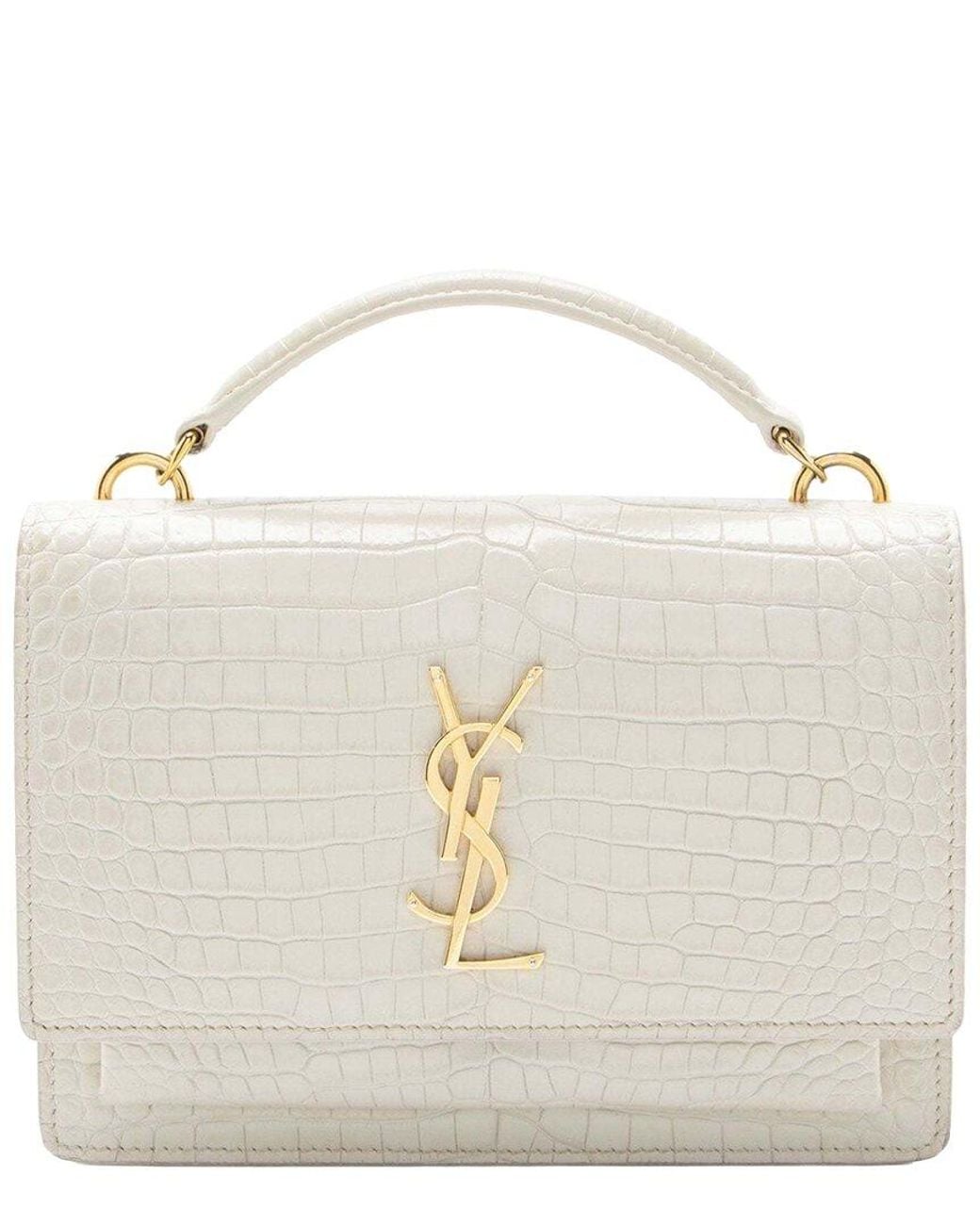Saint Laurent White Croc Embossed Leather Monogram Sunset Chain Wallet (Authentic Pre-Loved)