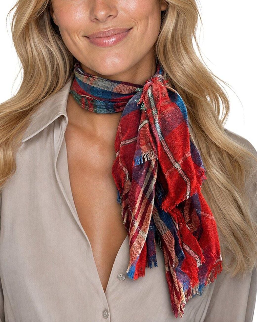 Blue Pacific Red Scottish Plaid Cashmere-Blend Neckerchief