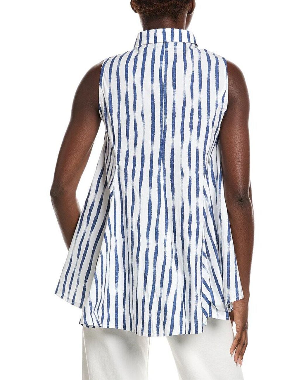 Gracia Blue High Low Sleeveless Printed Top
