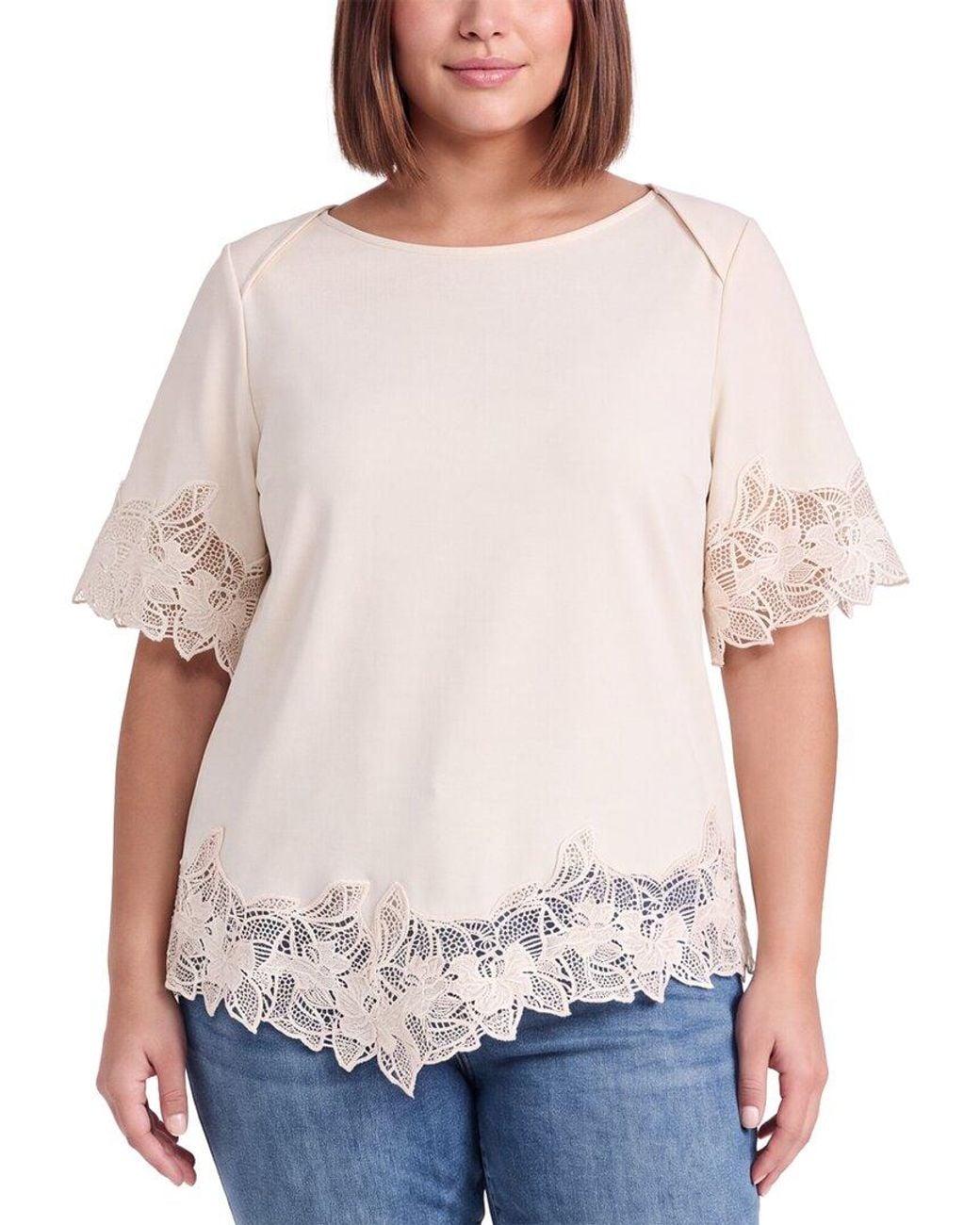 Anne Klein Natural Plus Embroidered Solid Top
