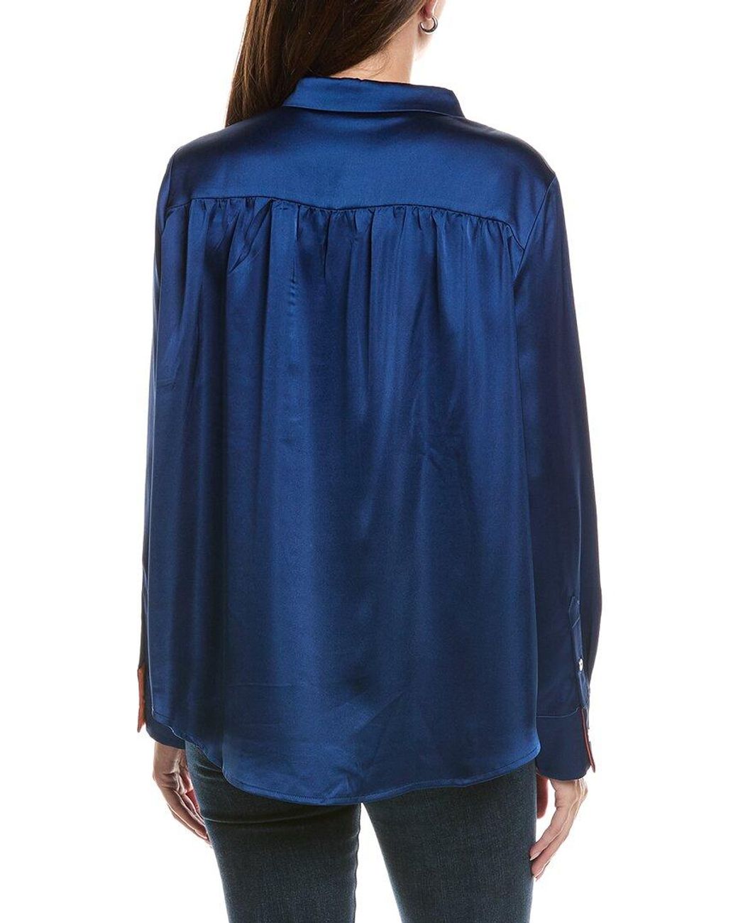 Gretchen Scott Blue Solid Satin Top
