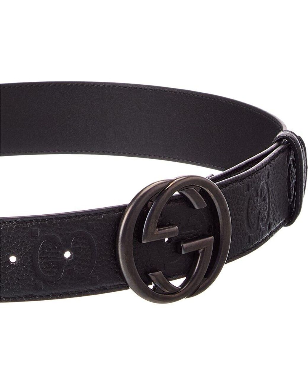 Gucci Black Jumbo Gg Embossed Leather Belt for men