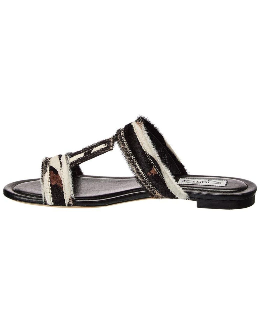 Tod's Black Haircalf & Leather Sandal