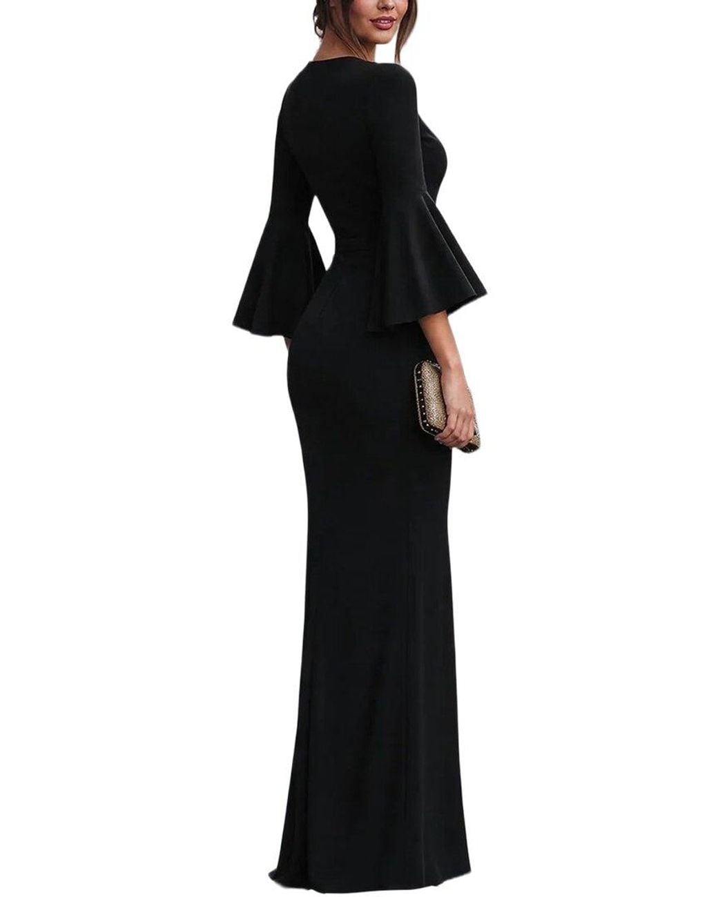 Tedora Black Long Sleeve Maxi Dress