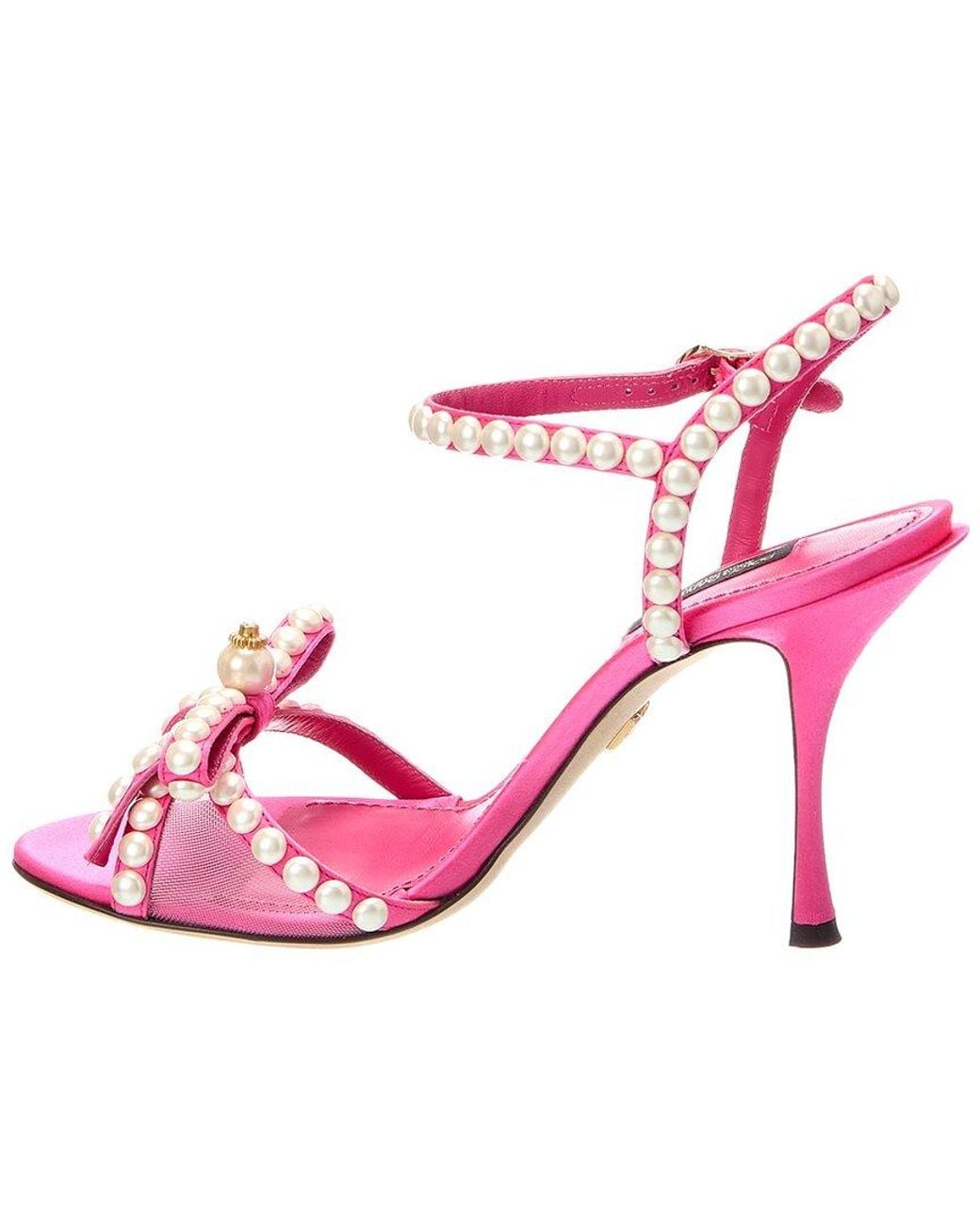 Dolce & Gabbana Pink Pearl & Crystal-Embellished Bow Satin Sandal