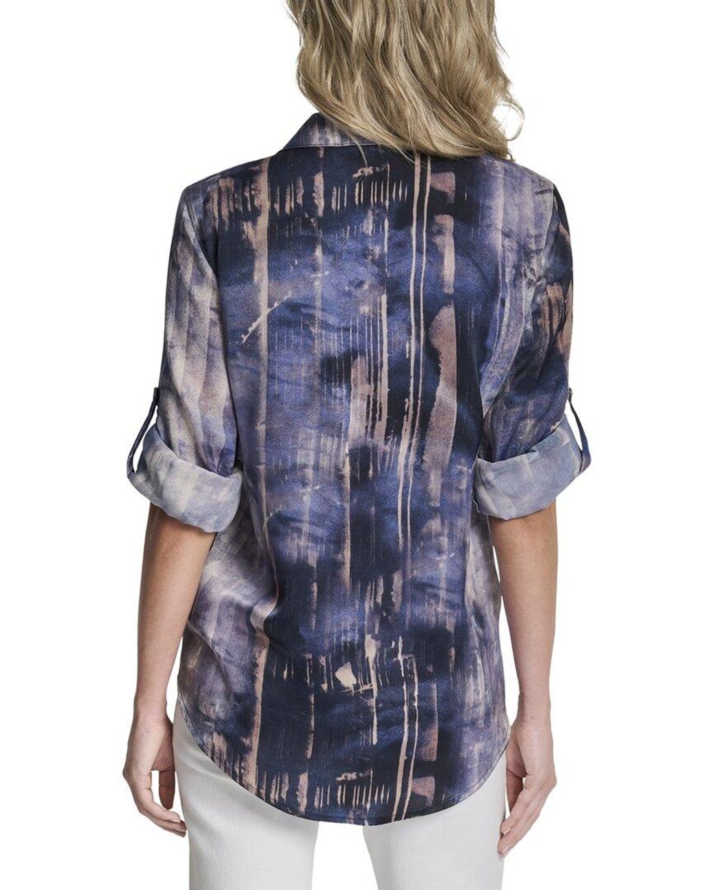 DKNY Blue Print Roll Tab Shirt