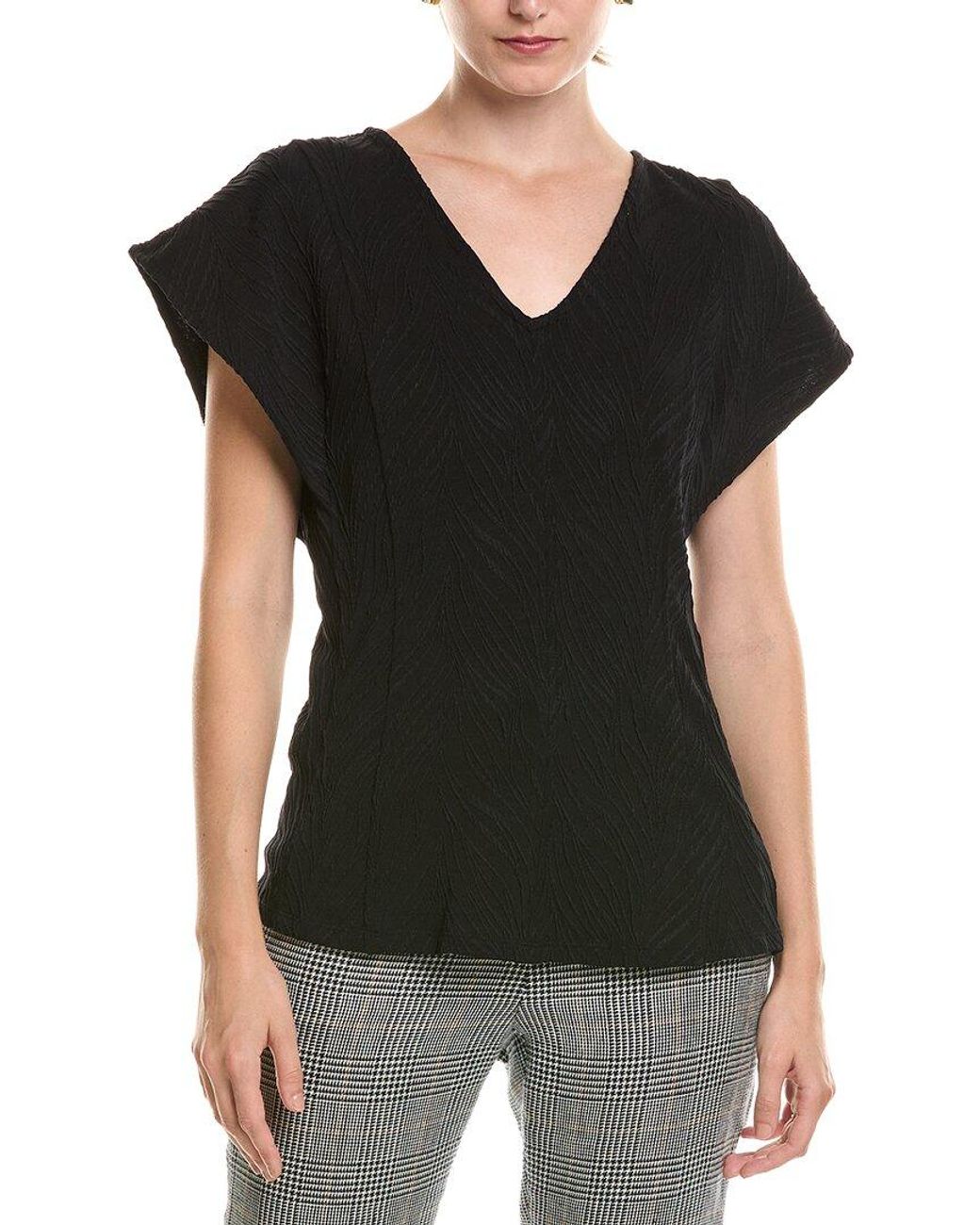 Anne Klein Black Flutter Sleeve Princess Seam Top