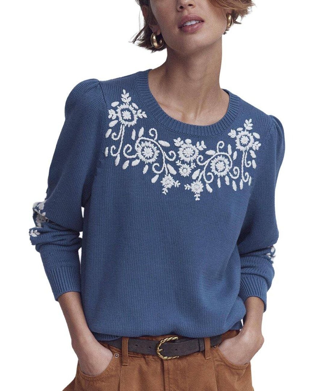 Boden Blue Davina Puff Sleeve Wool-Blend Jumper