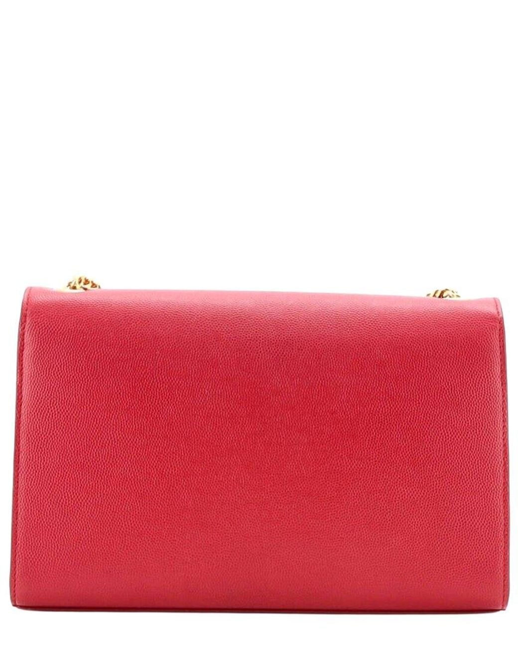 Saint Laurent Red Grainy Leather Classic Monogram Crossbody Medium (Authentic Pre-Loved)