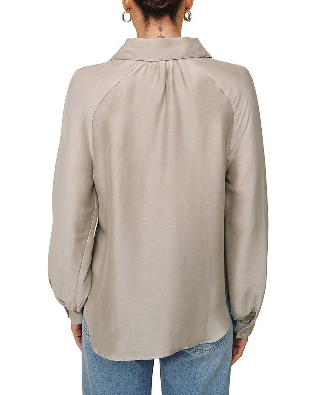 Bella Dahl Gray Long Sleeve Raglan Silk-Blend Pullover
