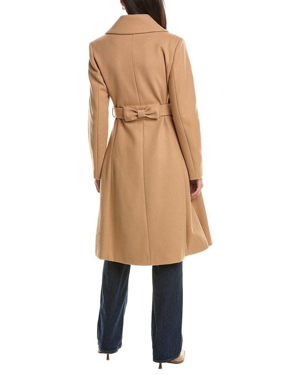 Cece Natural Bow Back Belt Double-Breasted Wrap Coat