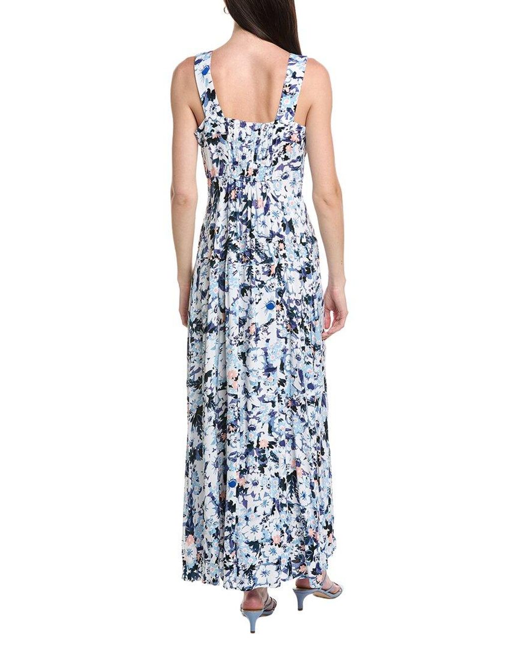 Vince Camuto Blue Smocked Back Challis Maxi Dress