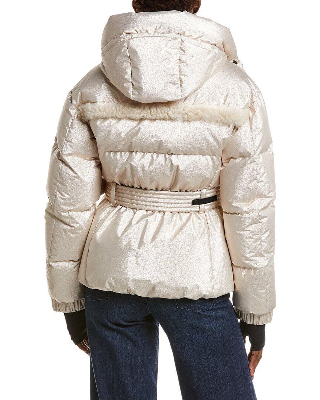 Moncler Natural Grenoble Mondim Metallic Shearling-Trimmed Hooded Down Ski Jacket