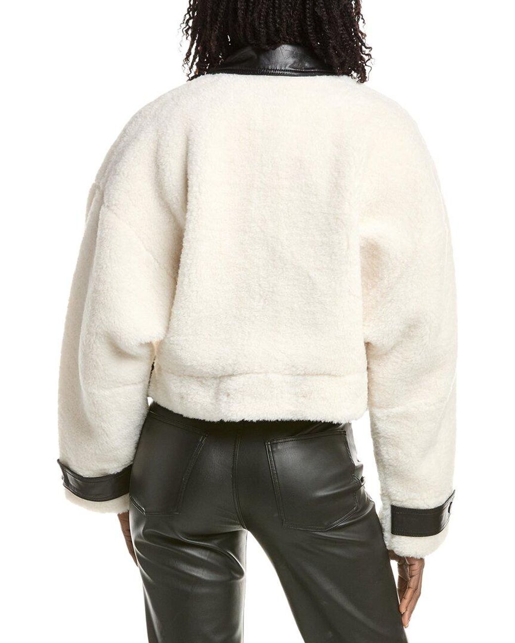 Lamarque Natural Sherpa Leather-Trim Jacket