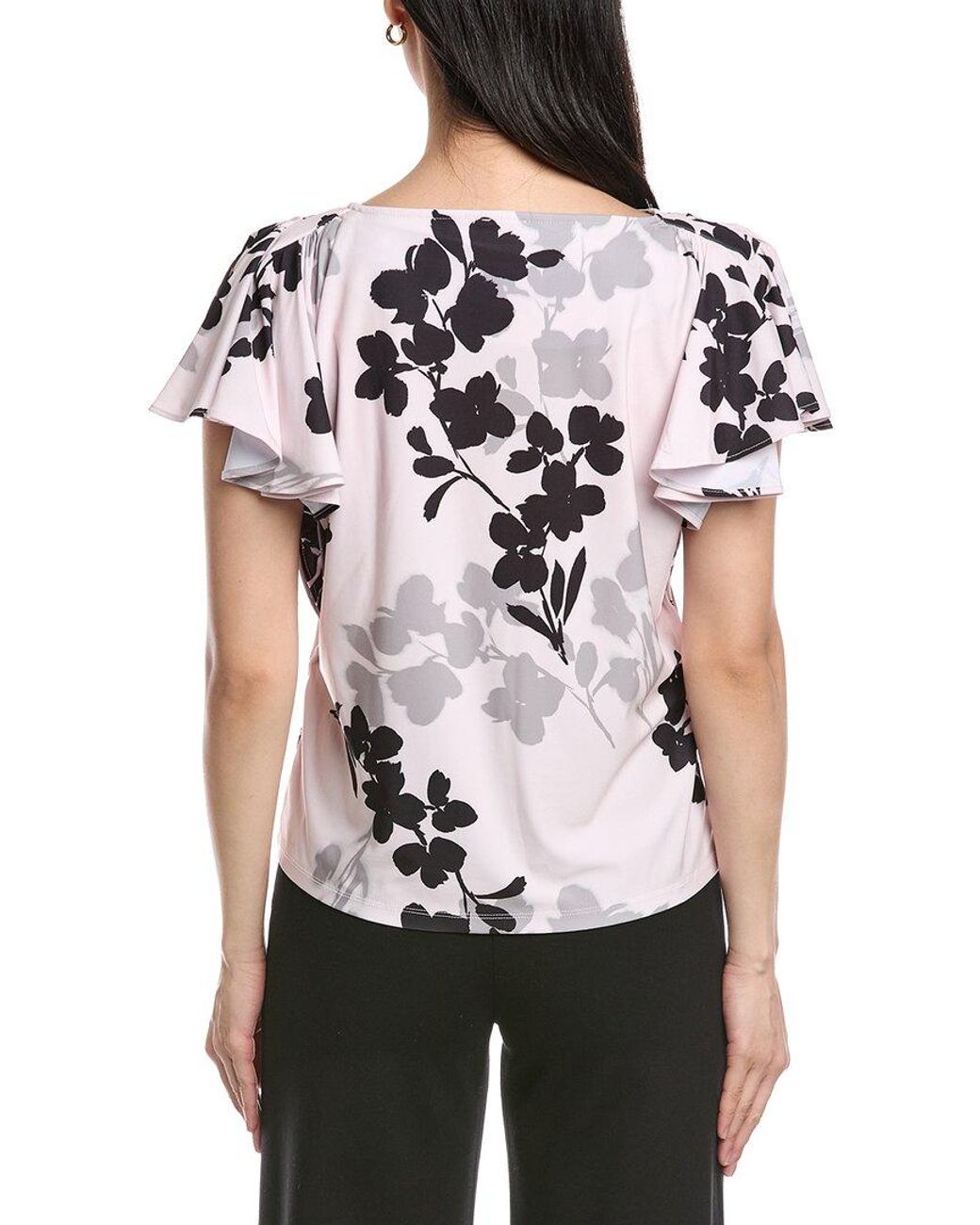 Anne Klein Black Cascade Flutter Sleeve Top