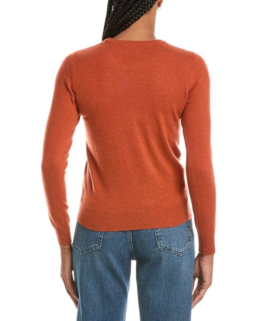 N.Peal Cashmere Orange Evie Classic Round Neck 100% Cashmere Sweater