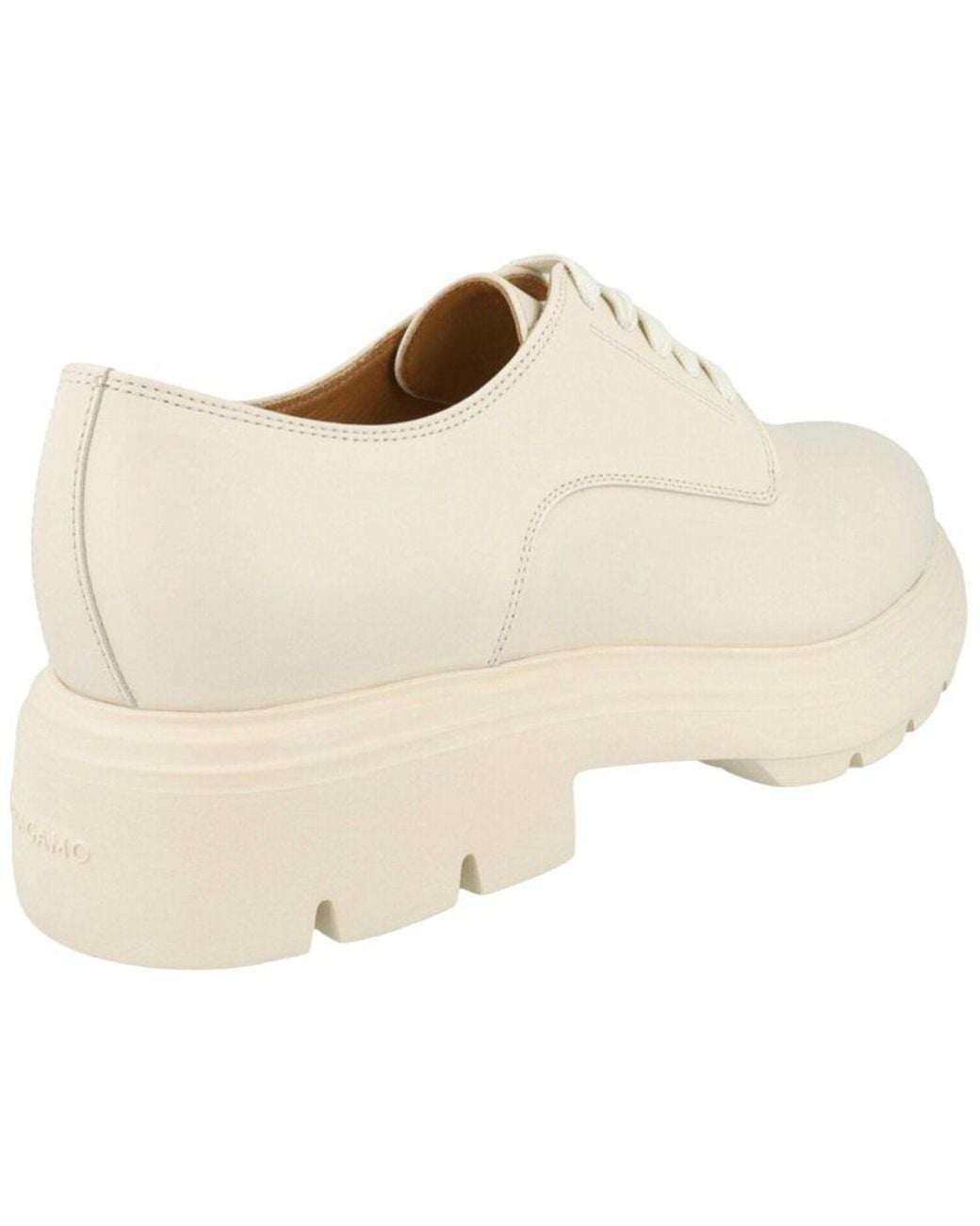 Ferragamo White Devis Leather Derby Shoe for men