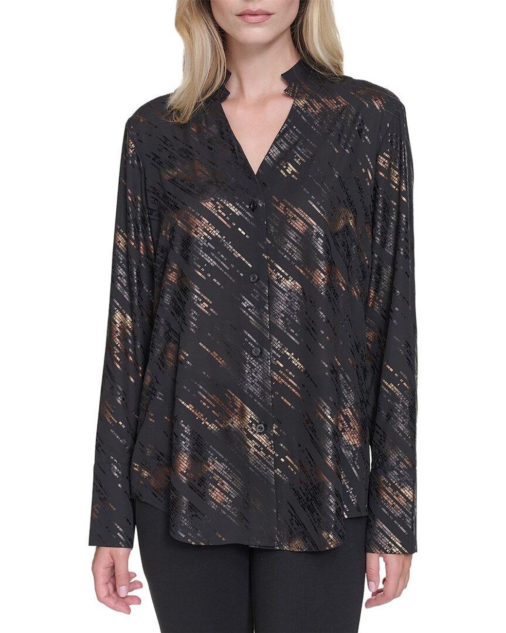 Halston Heritage Black Printed V-Neck Top